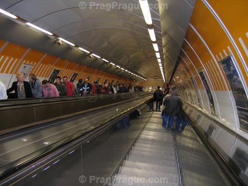 Long Escalator in Prague Kobylisy Metro Station