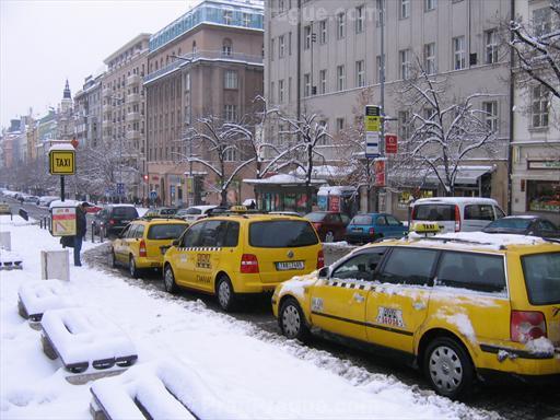 Taxi Stand at Wenceslas Square in Winter